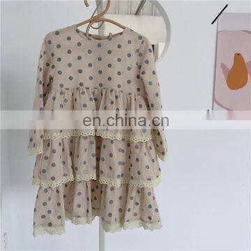 Polka dot cake skirt girls dress Korean children's clothing autumn 2020 new linen cotton lace skirt children