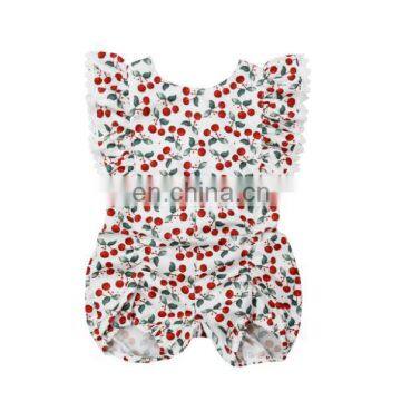 Baby Girls Cherry Pattern Romper 2019 New Summer Newborn Baby Girl Floral Romper Fly Sleeve Jumpsuit Lace Outfit Clothes Sunsuit photo-3