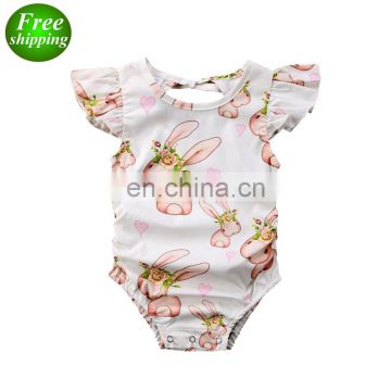 2019  Baby Rompers Bunny Full Print Bodysuit Rabbit Fly Sleeved Floral Bodysuits Easter Day