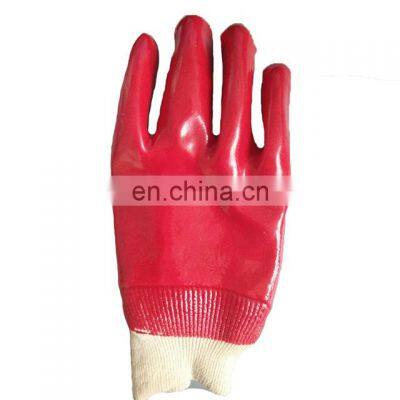 Oil & Chemical Resistant Hand Protection Cotton Interlock Knit Wrist Red PVC Gauntlet Gloves photo-4