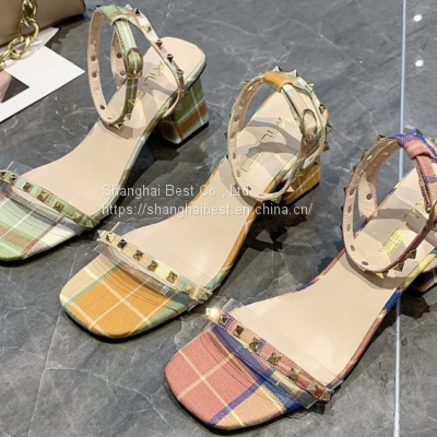 Wholesale High heeled sandals women's new lattice transparent wicker sandals