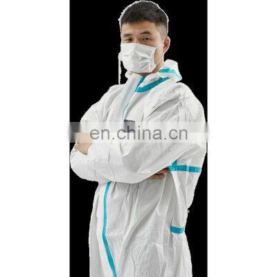 Disposable nonwoven microporous SF coveralls for safety/construction/hospital/food service with strip/tape