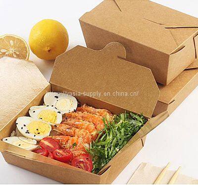 Food Box Take Away-Food Box with Folding Lid 1200ml -Cardboard Box Rectangular without window-Brown Kraft Box Compostable-Disposable to Go Boxes