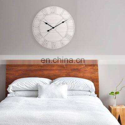 24 Inch Monochromatic Whitewash Roman Numeral Wall Wood Clock photo-2