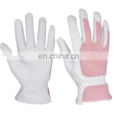 HANDLANDY Breathable Pink Pigskin Leather Scratch Resistance Yard Work Women Gardening Gloves With Mesh Back