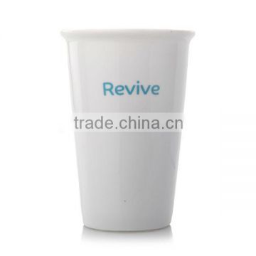 Promotional ceramic coffee mug without handle