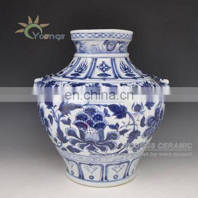 Old Chinese Yuan Dynasty Hand Painted Blue White Vase