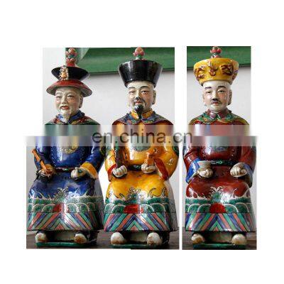 Vintage Antique Style Colorful Porcelain Three Sitting Emperors Ceramic Figurines Sculptures Statues