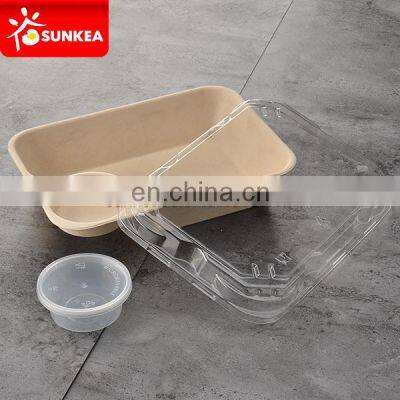 2 compartment biodegradable takeaway food box with plastic lid