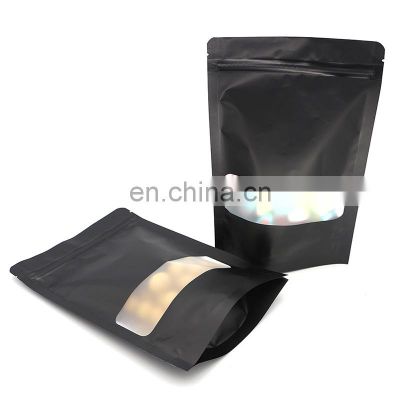 Wholesale Aluminum Foil Heat Seal Plastic Matte Black Stand Up Plastic Pouch With Zipper And Window