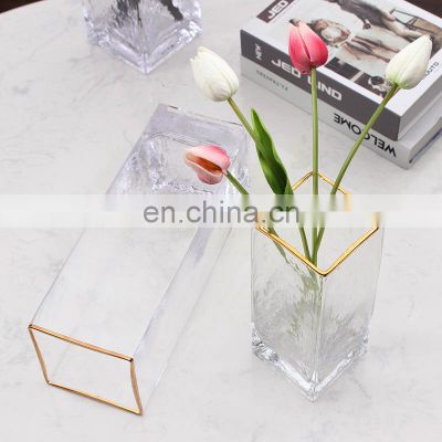 latest new style modern square handmade clear glass vase