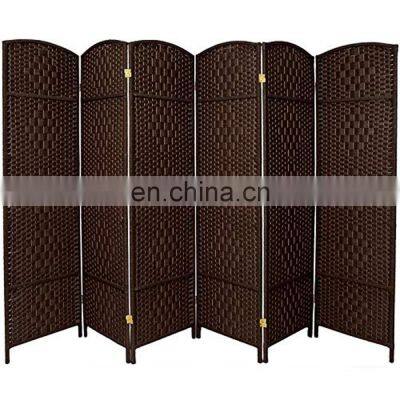 6 Panel Dark Coffee Tall Extra Wide Diamond Weave Fiber Room Divider Double Hinged Folding Privacy Screens