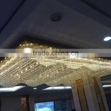 Large Modern Hotel Wave Concept Clear Crystal Ceiling Chandelier Light