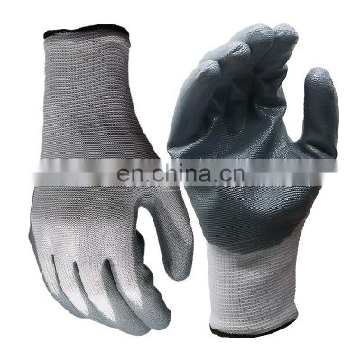 Wholesale Nylon Dipped Garden Mitts Oil Resistant Glove Strong Black Nitrile Coated Safety Working Gloves Manufacturer