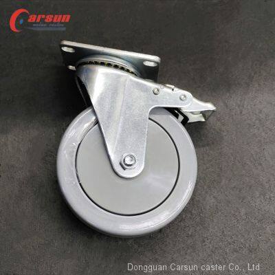 Medium Castors 5 Inch Grey TPR Silent Caster Swivel Caster Wheel With Brake