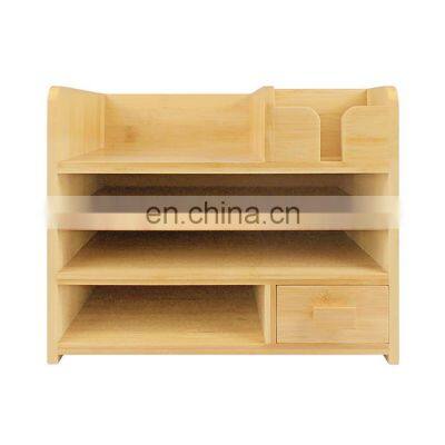 Makeup Organizer Bamboo Wood Vanity Countertop Organizer Cosmetic Jewelry Storage Tray With Drawers for Bathroom photo-2