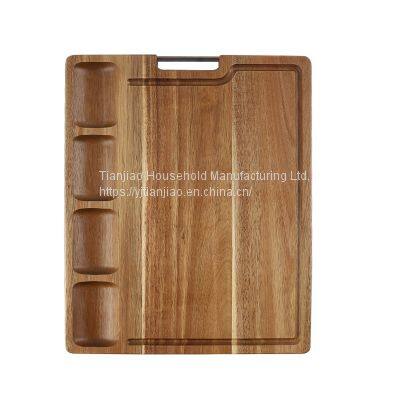 Large Acacia Wood Cutting Board For Kitchen with 3 Built-In Compartments and Juice Grooves Heavy Duty Butcher Chopping Board