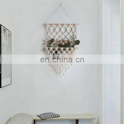 Above Bed Macrame Shelf Hanging Book Magazine Net Pocket Rack For Boho Decoration Ornament photo-4