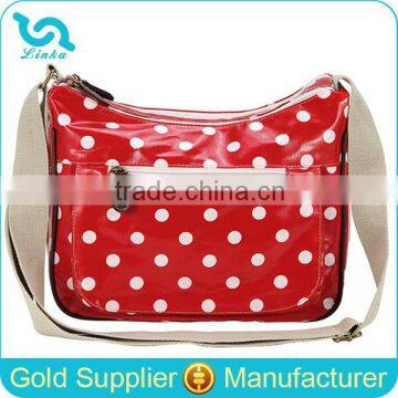 Stylish Red Polka Dot Woman Shoulder Long Strip Bag PVC Coated Canvas Shoulder Long Strip Bag For Girls