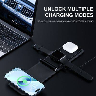 Portable 3 in 1 Wireless Charger Mobile Phones Foldable Fast Smart Magnetic Charging Convenient for IPhone 15 14 photo-5