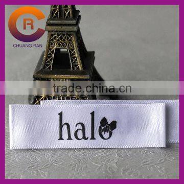 White ribbon black logo printed custom cheap woven labels