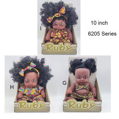 10 Inch Black American African Curly Hair Baby Doll Vinly Toys With Sounds