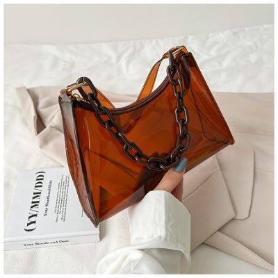 Stylish Transparent Jelly Shoulder Bag for Women, Colorful PVC Underarm Crossbody With Chain Strap, Spring Summer Casual photo-5