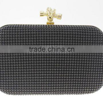 black cross shaped clasp clutch bag with mesh aluminum available color