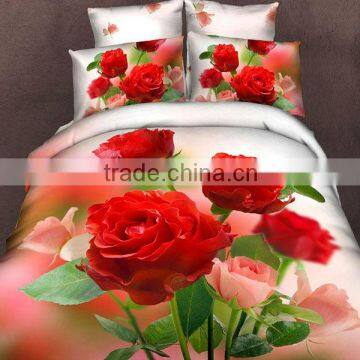 3D Reactive Dye Rose Print Bedding Cotton Duvet Cover Bed Set