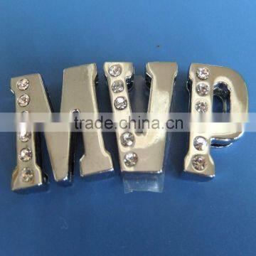 DIY Zinc Alloy Metal Slider 18mm Letters Alphabets MVP with Rhinestones