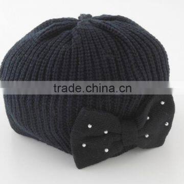 Japanese wholesale cute and high quality cute fashion beret knitted fancy baby hat ribbon toddler kids infant child item