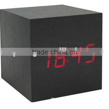 Cube Wooden LED Alarm Clock Despertador Temperature Solids Voice Control LED Display Electronic Desktop Digital Clocks Calendar photo-2