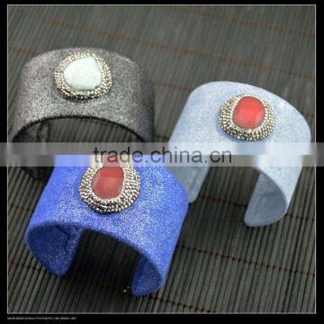 LFD-B0021 Wholesale Mixed Color Cowhide Pave Rhinestone Stone Charms Bangles Jewelry Finding