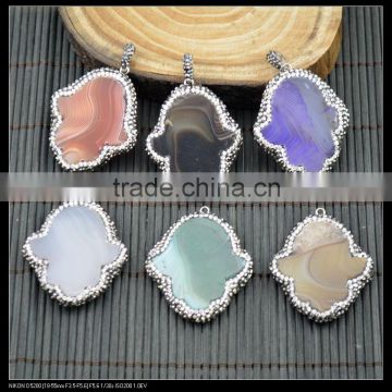 LFD-0026P Mixed Color Druzy Agate Slice Stone Palm Shape Pendants Pave Crystal Rhinestone Charms Pendants Jewelry Making