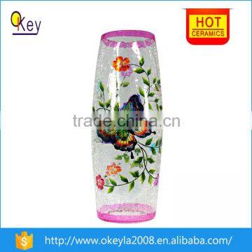 Home Decoration Crackle Glass Vase With Butterfly Painting