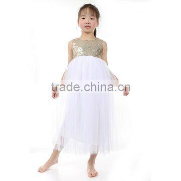 Wholasale boutique New fashion elegant sequin white chiffon children frocks designs dress