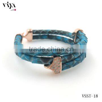 Turquoise Snake Skin Bracelet Bangle Rose Gold Clasp Jewelry Python Leather Jewelry