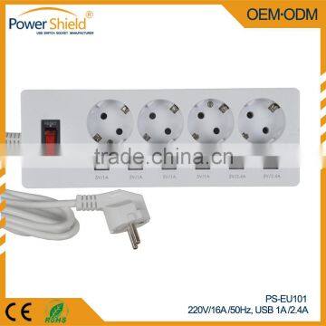 OEM Europe Germany Type C E F USB outlet Power extension 4 ways socket plugs 220v