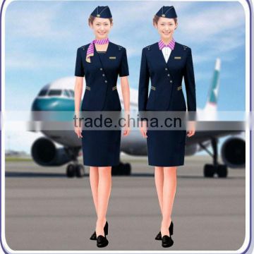 Elegant skirt suit flight attendant uniform, fashion skirt airline stewardess uniform,hot tailored navy blue Stewardess uniform