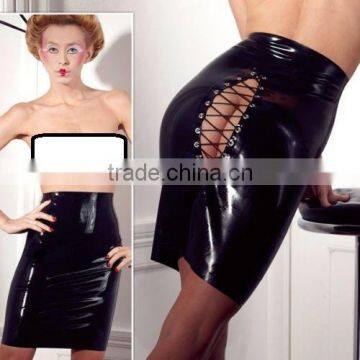 Open sexy image women fetish clothing wet look open crotchless pvc skirt for clubwear