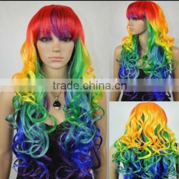 Long Wavy Curly Multi-Color Colorful Rainbow Full Hair Wig Cosplay Party Wig W397