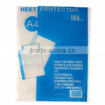 China supply lower price 100 pieces pp sheet protector, good quality 11 hole sheet protector, a4 punched pocket sheet protector