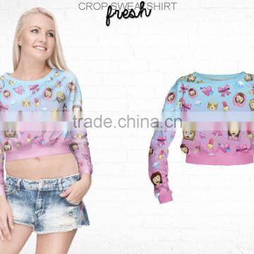 hot women crop top sweatshirts high quality 3d print emoji colorful crewneck sweatshirt for girls spring autumn open for custom