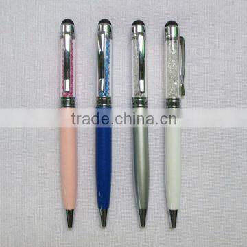 2 in 1 metal twist stylus touch screen ball pen with crystal stone inside the transparent tube