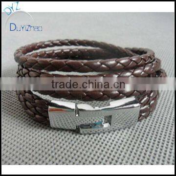 Personalized Woven Genuine leather men bracelet brown