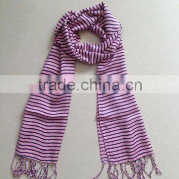 viscose scarf with fringe/ stripe pattern