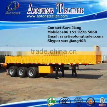 China hot sale 3 Axles 50Tons flatbed container trailer/ side wall cargo semi trailer with side boards