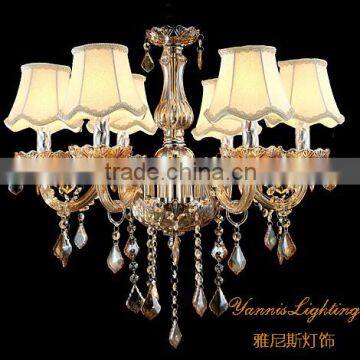 6 Arms Fabric Shade Living Room Pendant Lighting Indoor Pendant Lighting With Crystal Pendant photo-2
