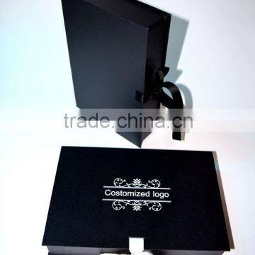 Luxury Personalized Black Paper Folding Gift Box With Ribbon photo-2