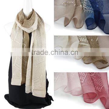 Two tone color emboidery custom silk scarf embroidery with Sequins                        
                                                Quality Choice